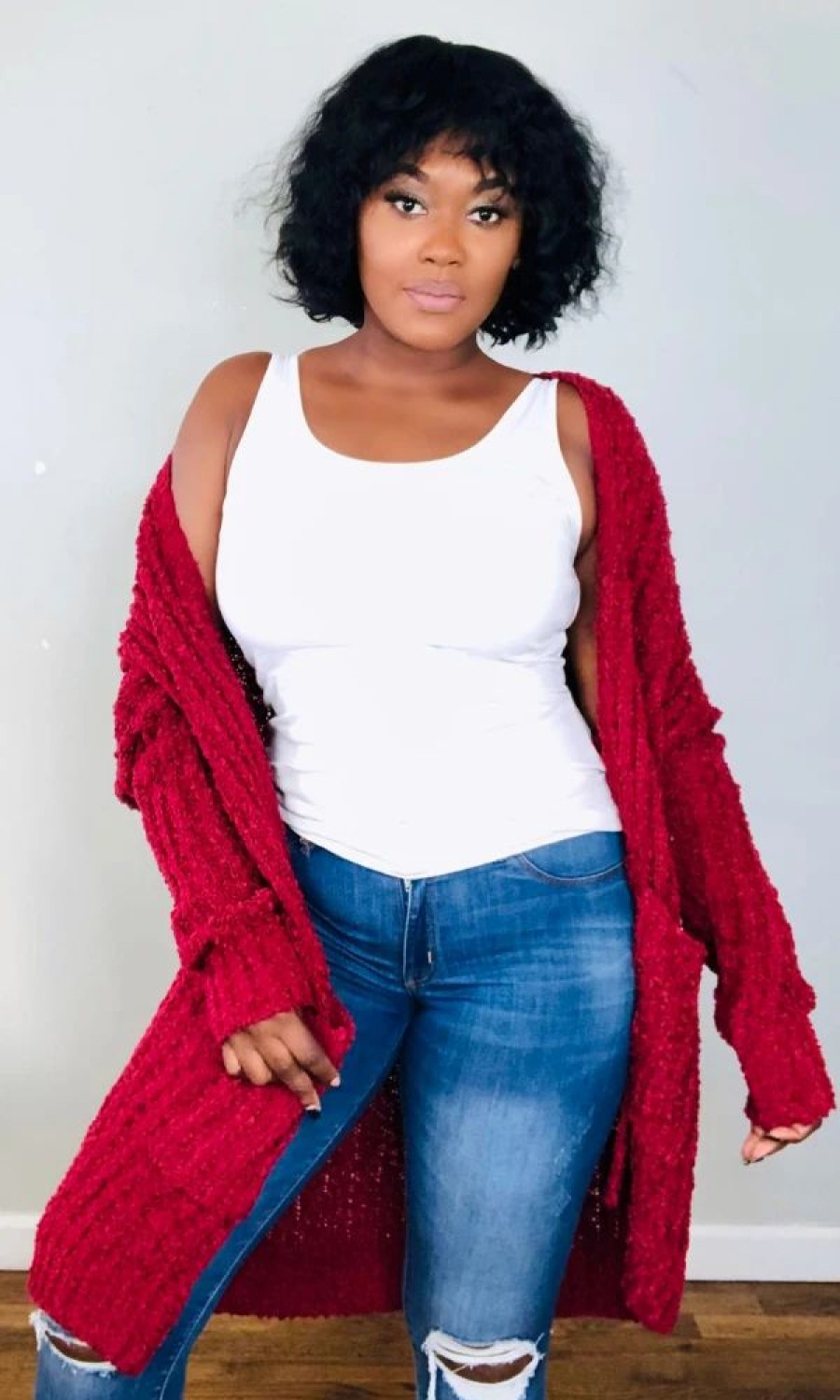 Tops * | Shop Kloset Essentials The Cozy Up Cardigan-Burgundy