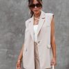 Coats & Jackets * | Flaw-001 Margot Pocketed Sleeveless Blazer Sand Final Sale