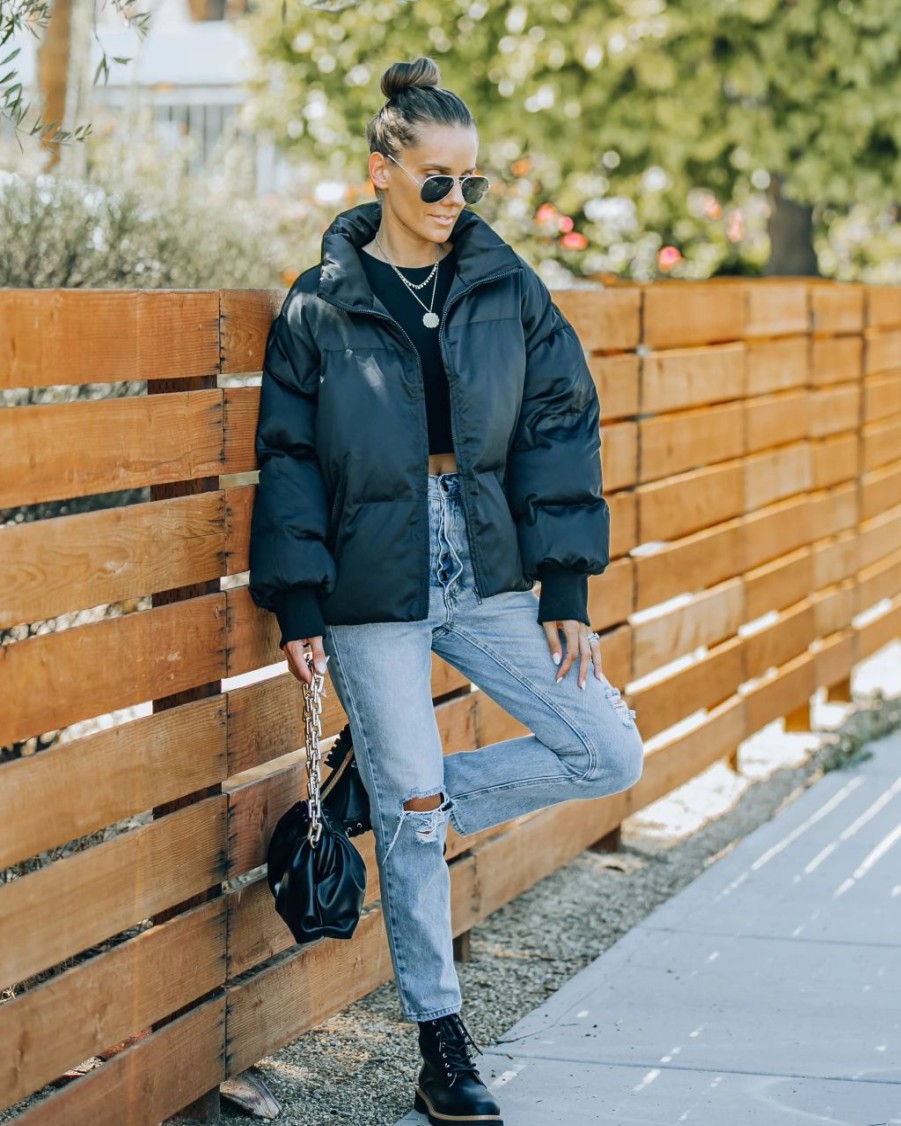 Coats & Jackets * | All-001 Alina Pocketed Puffer Jacket Black Final Sale