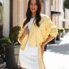 Coats & Jackets * | Baga-001 Lucia Pocketed Faux Leather Crop Moto Jacket Lemon Last Chance