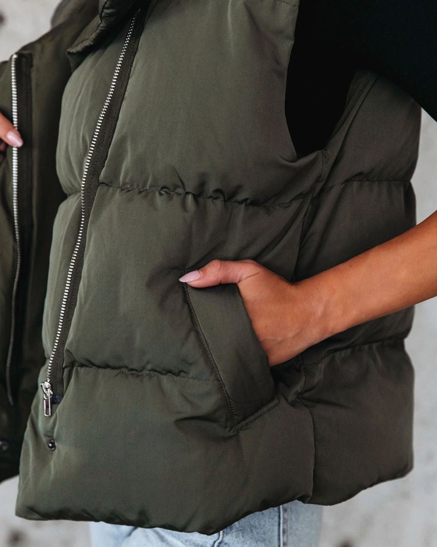 Coats & Jackets * | Tcec-001 Anna Pocketed Puffer Vest Olive