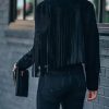 Coats & Jackets * | Flaw-001 Walford Cropped Fringe Faux Suede Jacket Black Final Sale