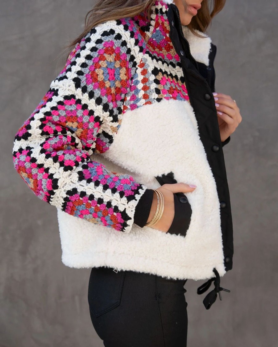 Coats & Jackets * | Blan-001 Blank Nyc Desert Chill Crochet Sherpa Pocketed Jacket Final Sale