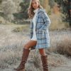 Coats & Jackets * | &Mer-001 Stan Pocketed Plaid Coat Light Blue Final Sale