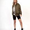 Coats & Jackets * | Endl-001 Upgrade You Satin Pocketed Bomber Jacket Olive Final Sale