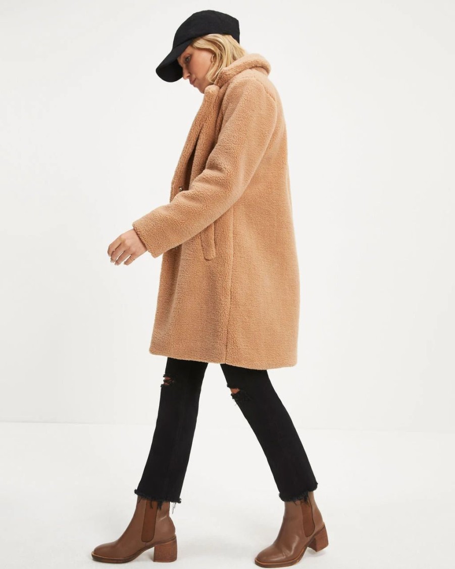 Coats & Jackets * | Skie-001 Mountain View Pocketed Teddy Coat Camel Final Sale