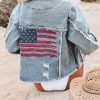 Coats & Jackets * | Pol-001 American Flag Distressed Cotton Denim Jacket Final Sale