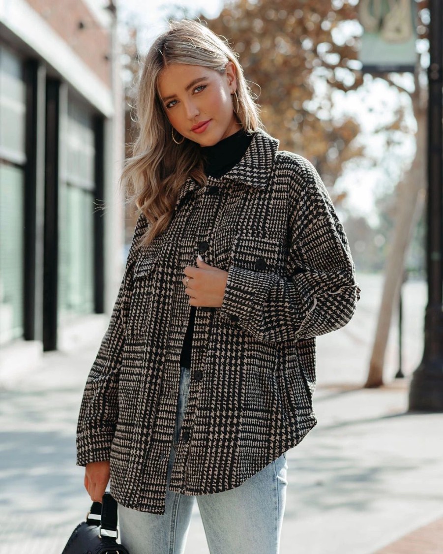 Coats & Jackets * | Vint-001 Lamont Pocketed Houndstooth Knit Shacket Final Sale