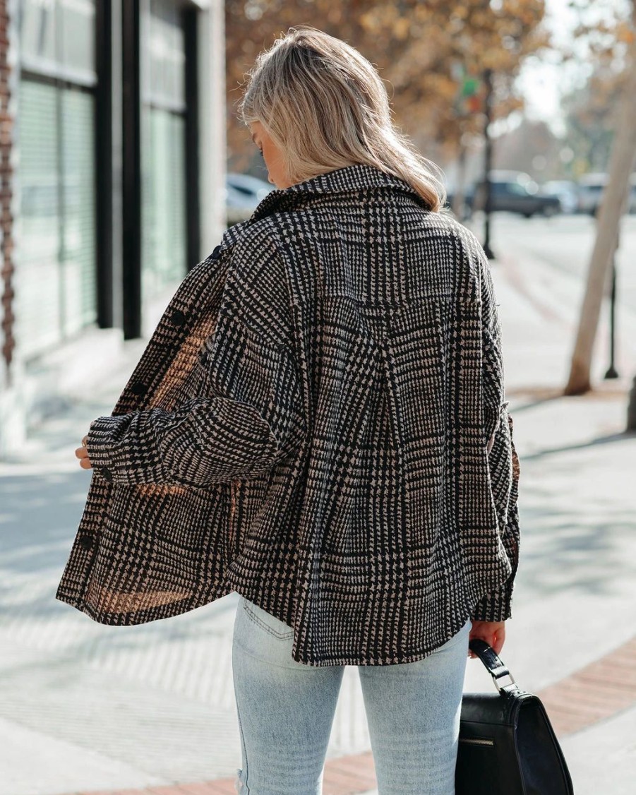 Coats & Jackets * | Vint-001 Lamont Pocketed Houndstooth Knit Shacket Final Sale