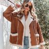 Coats & Jackets * | Blu-001 Vermont Winter Faux Suede Pocketed Sherpa Jacket Camel Final Sale