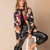 Coats & Jackets * | Salt-001 Stefani Floral Pocketed Quilted Jacket Black Final Sale