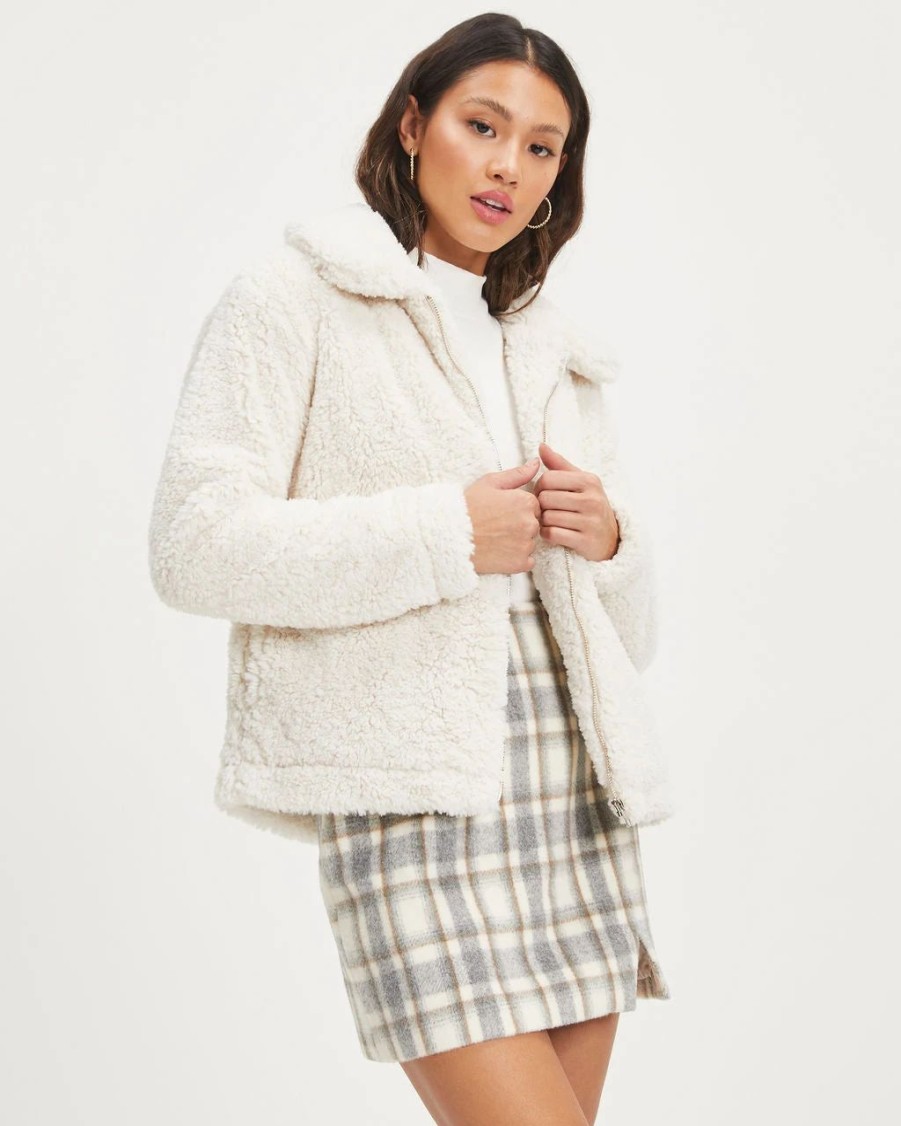 Coats & Jackets * | In L-001 Samantha Pocketed Teddy Jacket Ivory Final Sale