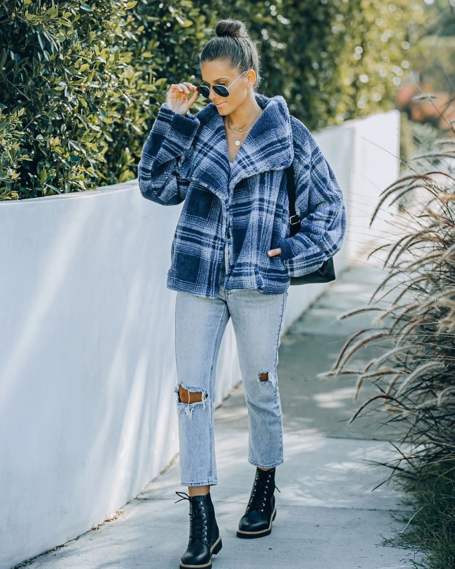 Coats & Jackets * | Vint-001 Evelina Pocketed Soft Plaid Jacket Final Sale