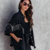 Coats & Jackets * | Pol-001 Knightly Pocketed Studded Fringe Lightweight Jacket Black Final Sale