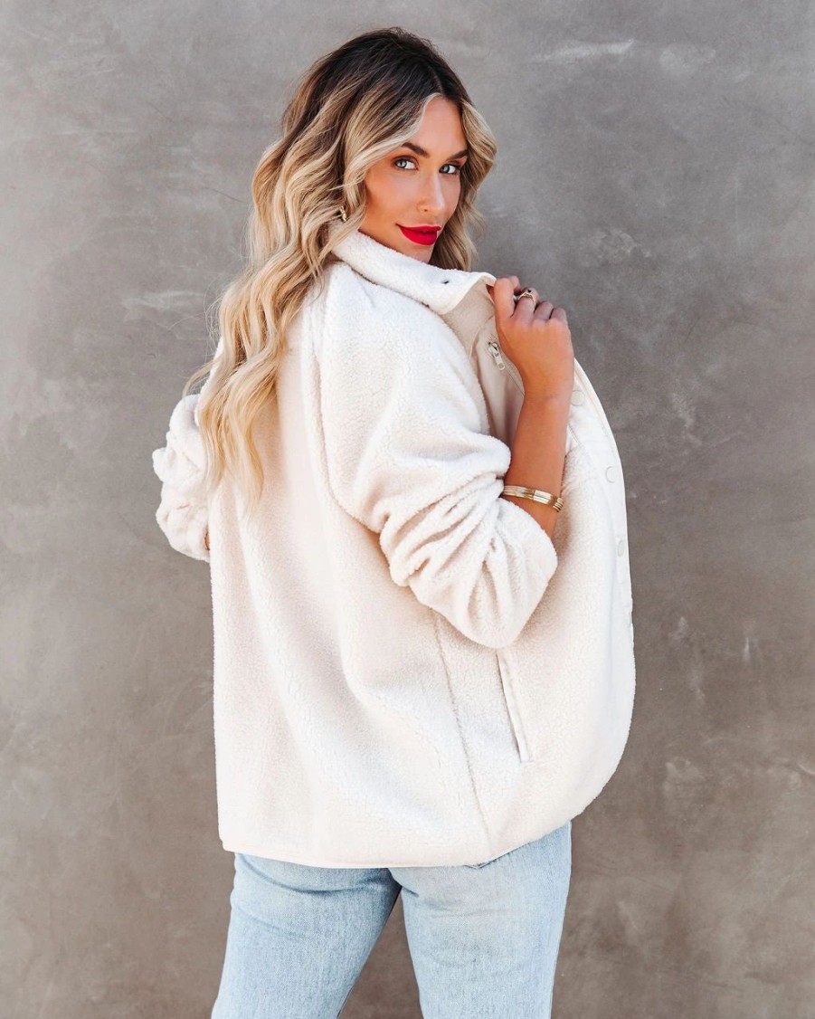 Coats & Jackets * | Stac-001 Cabin Pocketed Fleece Jacket Ivory Final Sale