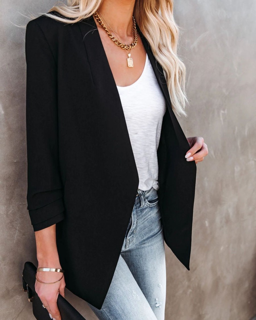 Coats & Jackets * | Mod -001 Uptown Girl Pocketed Blazer Black