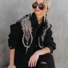 Coats & Jackets * | Pol-001 Glam Rodeo Pocketed Studded Embroidered Jacket Black Final Sale