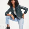 Coats & Jackets * | Skie-001 Jingle Bell Rock Pocketed Faux Leather Biker Jacket Pine Final Sale