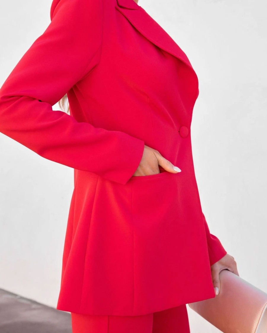 Coats & Jackets * | Dres-001 Next In Line Pocketed Blazer Red Sale