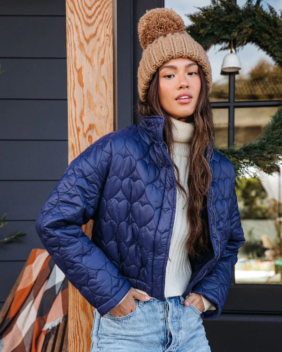 Coats & Jackets * | &Mer-001 Follow Your Heart Quilted Pocketed Jacket Navy Final Sale