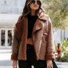 Coats & Jackets * | Fate-001 Karen Pocketed Faux Suede Sherpa Trim Jacket Chocolate Final Sale