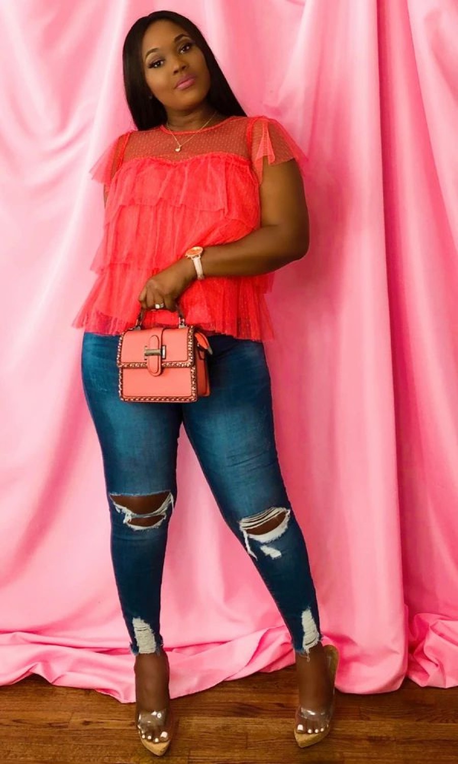 Tops * | Shop Kloset Essentials Lilly Frilly Top-(Coral)