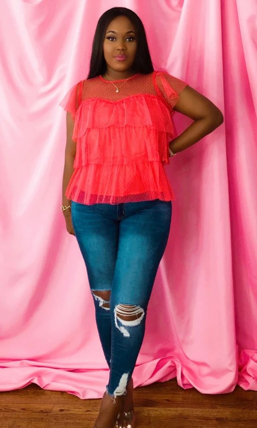 Tops * | Shop Kloset Essentials Lilly Frilly Top-(Coral)