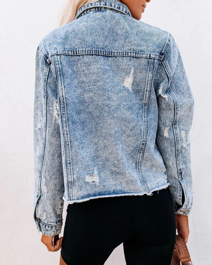 Coats & Jackets * | Verv-001 Frankie Distressed Denim Jacket Final Sale