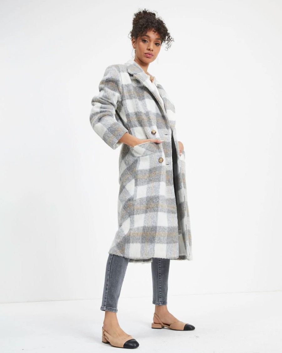 Coats & Jackets * | Prom-001 Pleased To Meet You Plaid Pocketed Coat Final Sale