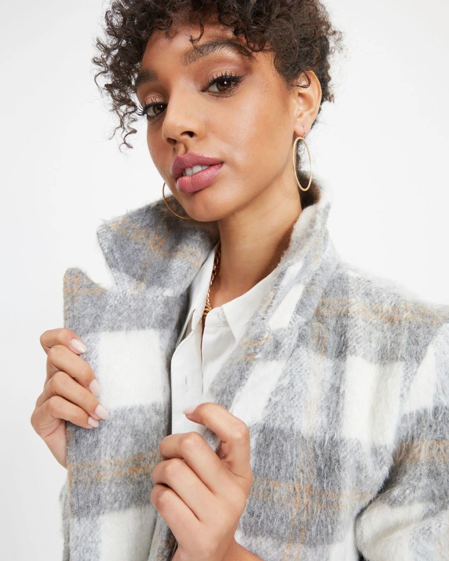 Coats & Jackets * | Prom-001 Pleased To Meet You Plaid Pocketed Coat Final Sale