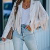 Coats & Jackets * | Flaw-001 Walford Cropped Fringe Faux Suede Jacket Sand Final Sale