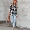 Coats & Jackets * | Blu-001 Audrina Cotton Plaid Button Down Shacket Navy Final Sale