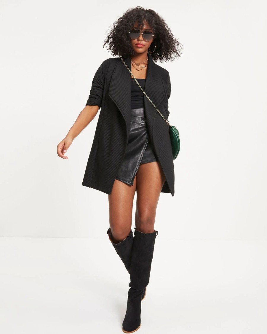 Coats & Jackets * | Skie-001 Danielle Textured Pocketed Jacket Black Final Sale