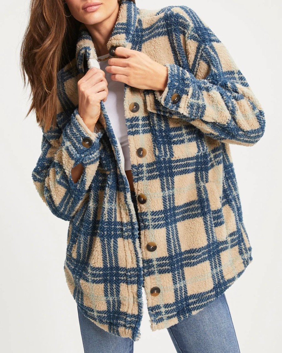 Coats & Jackets * | Thre-001 Oaklynn Pocketed Plaid Teddy Jacket Final Sale