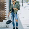 Coats & Jackets * | Mabl-001 Benz Pocketed Ruffle Bomber Jacket Olive Final Sale