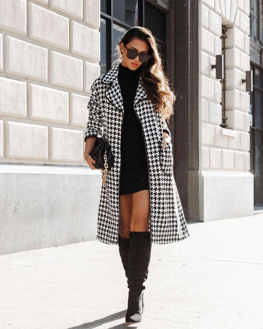 Coats & Jackets * | Prom-001 Normandy Houndstooth Pocketed Coat Final Sale