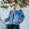 Coats & Jackets * | A Pe-001 Boone Pocketed Faux Fur Denim Jacket Final Sale