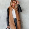 Coats & Jackets * | Flaw-001 Aisley Pocketed Faux Leather Coat Camel Final Sale