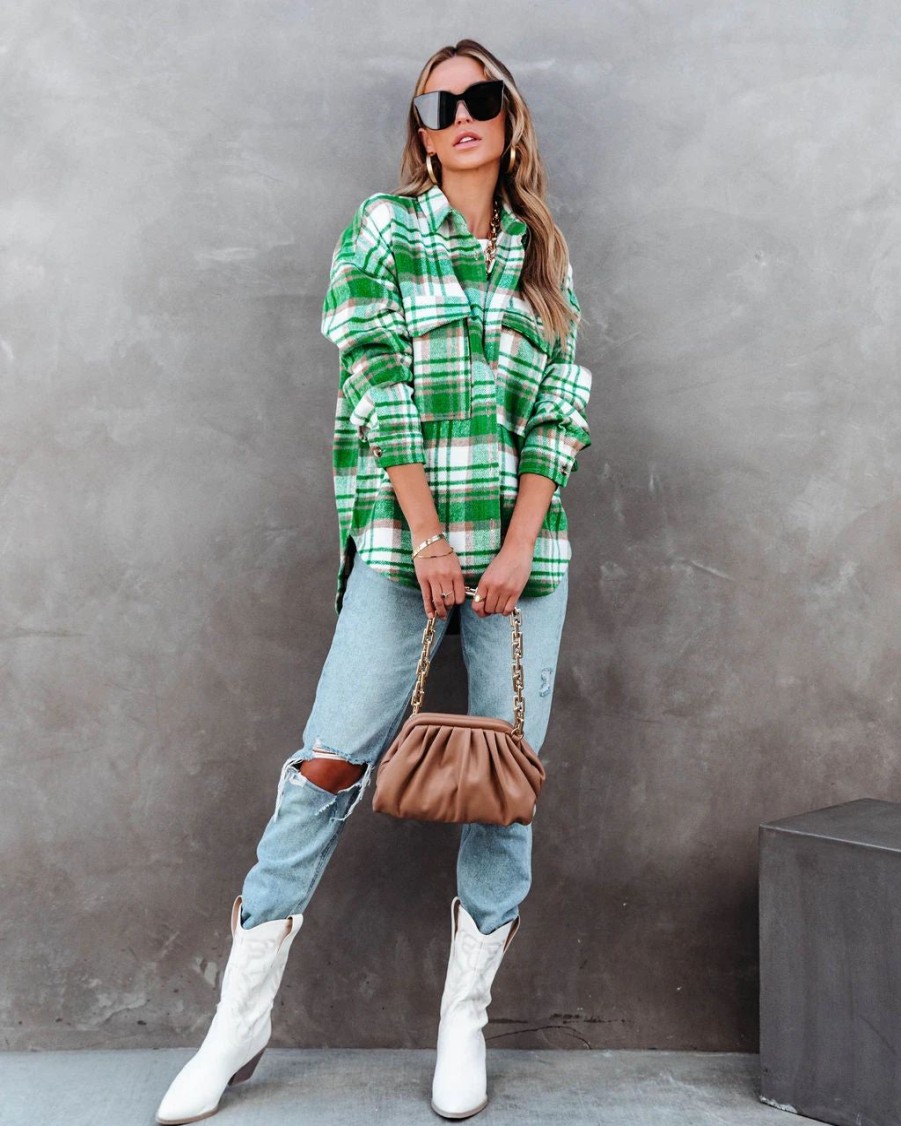 Coats & Jackets * | Acoa-001 Lucky One Plaid Lightweight Shacket Final Sale