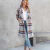 Coats & Jackets * | Sage-001 Brisk Rain Strolls Pocketed Plaid Coat Final Sale