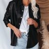 Coats & Jackets * | Oliv-001 Sundown Faux Leather Shacket Black Final Sale