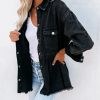 Coats & Jackets * | Fate-001 Best Distressed Denim Button Down Shirt Jacket Last Chance