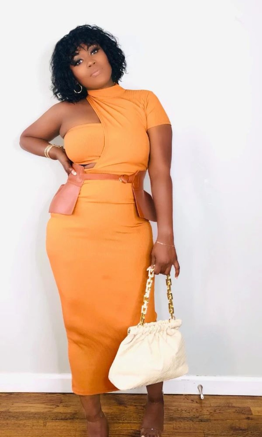 Dresses * | Shop Kloset Essentials Born To Stun One Shoulder Midi Dress (Dijon)