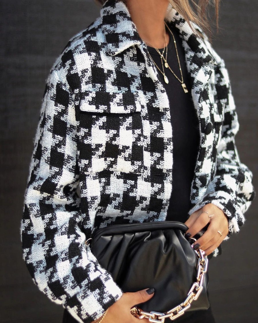 Coats & Jackets * | Miou-001 Beverly Pocketed Houndstooth Jacket Final Sale