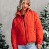 Coats & Jackets * | Oliv-001 Hunter Quilted Pocketed Jacket Orange Final Sale