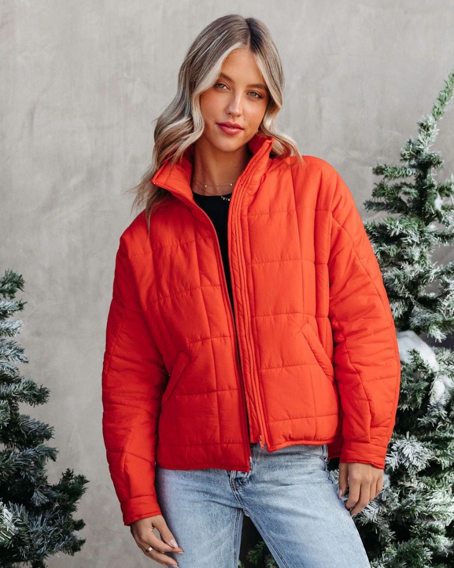 Coats & Jackets * | Oliv-001 Hunter Quilted Pocketed Jacket Orange Final Sale