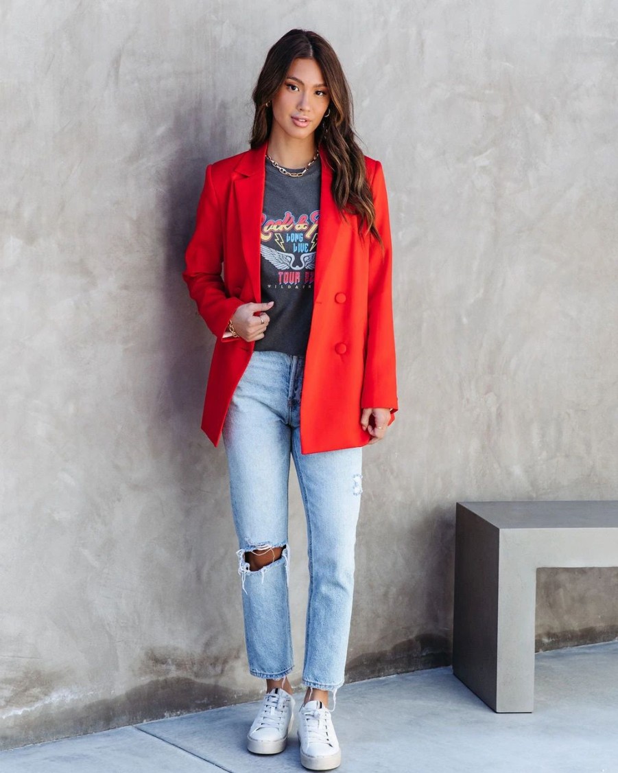 Coats & Jackets * | Endl-001 Miss Independent Double Breasted Pocketed Blazer Red Final Sale