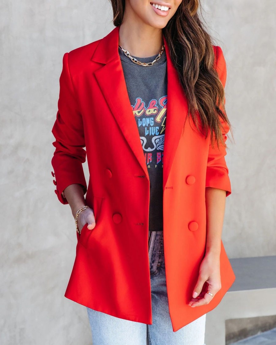 Coats & Jackets * | Endl-001 Miss Independent Double Breasted Pocketed Blazer Red Final Sale