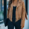 Coats & Jackets * | Flaw-001 Walford Cropped Fringe Faux Suede Jacket Camel Final Sale