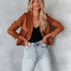 Coats & Jackets * | Skie-001 Fargo Pocketed Faux Leather Moto Jacket Camel Final Sale